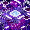 a computer chip with many different components