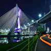 The iconic bridge in Sao Paulo, Octavio Frias de Oliveira crosses Pinheiros River nearby a new financial district