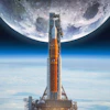 a rocket on a rocket launch pad with the moon in the background