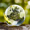 a glass globe with a world map in it