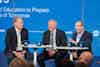 David Coleman (R), CEO, College Board, speaks alongside Steve Clemons (L), Editor at Large, National Interest, and Neil Bradley, EVP, Chief Policy Officer, head of strategic advocacy, U.S. Chamber of Commerce, during the From Classrooms to Careers event