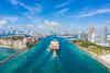 Container ship enters harbor in Miami, Florida.